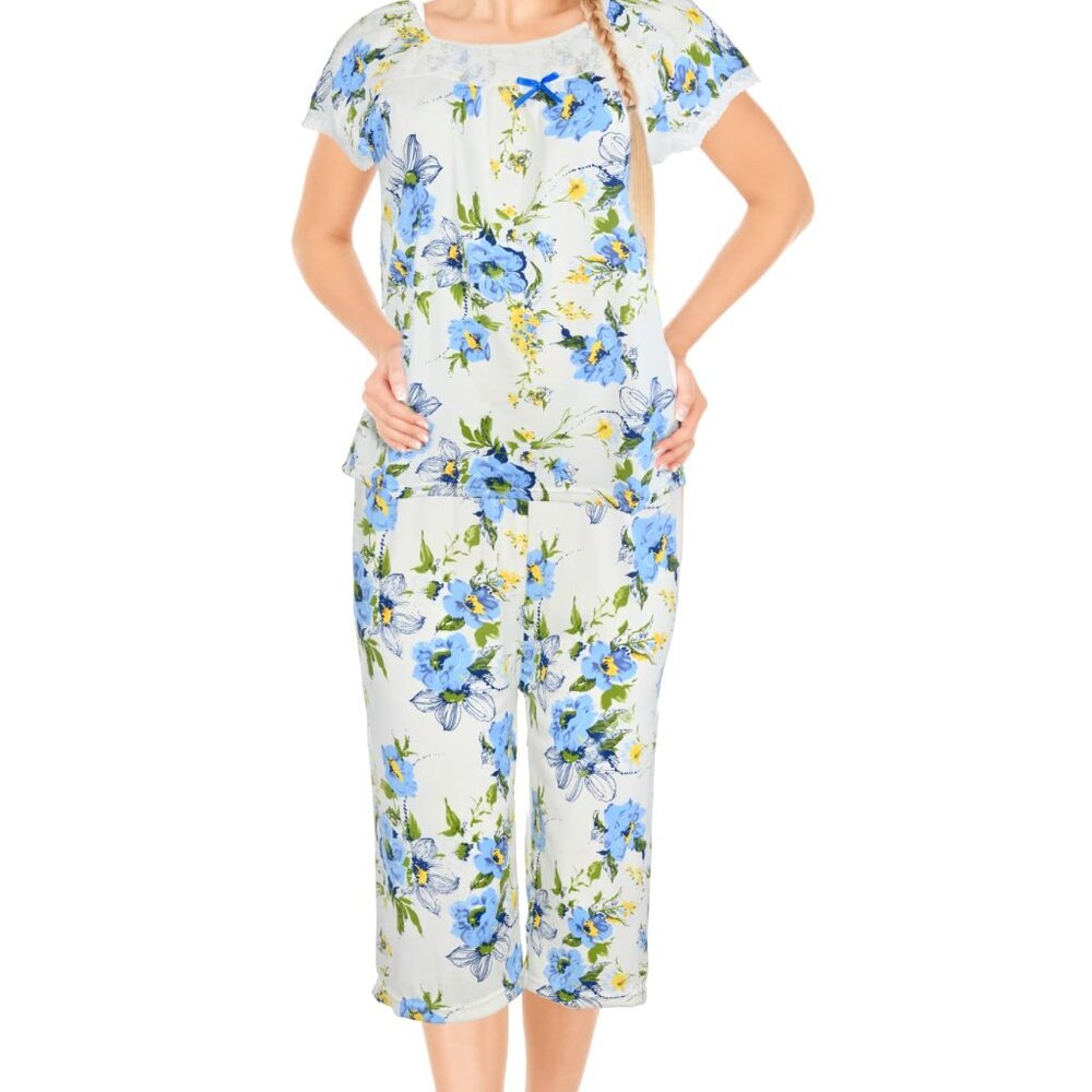Womens Pajamas For Women 2 Piece Set Top & Capri Pants Sleepwear Soft Pajamas